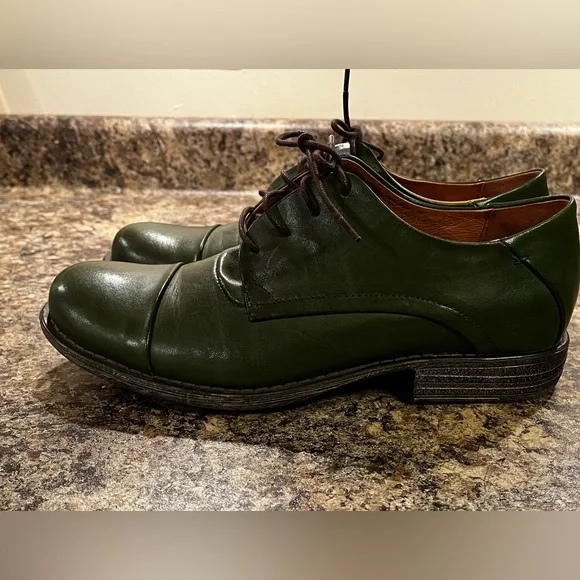 Miz Mooz Green Cap Toe Leather Derby Oxford Shoes Size 10 Lace Up Comfort Flat - Picture 4 of 13